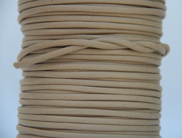 100% Natural Beeswax Flat Cotton Cord - 4mm - Beige