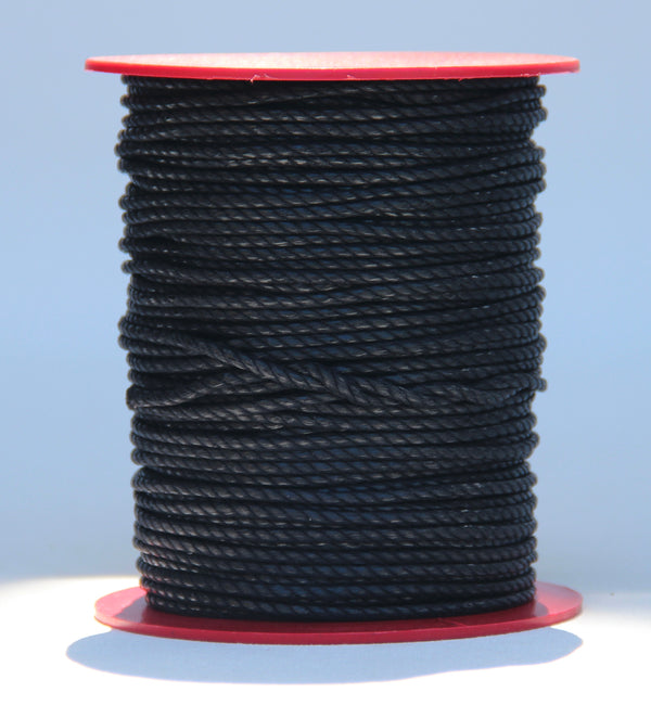 100% Natural Beeswax Cotton Rope 3 ply - 3 mm - Blackest Black