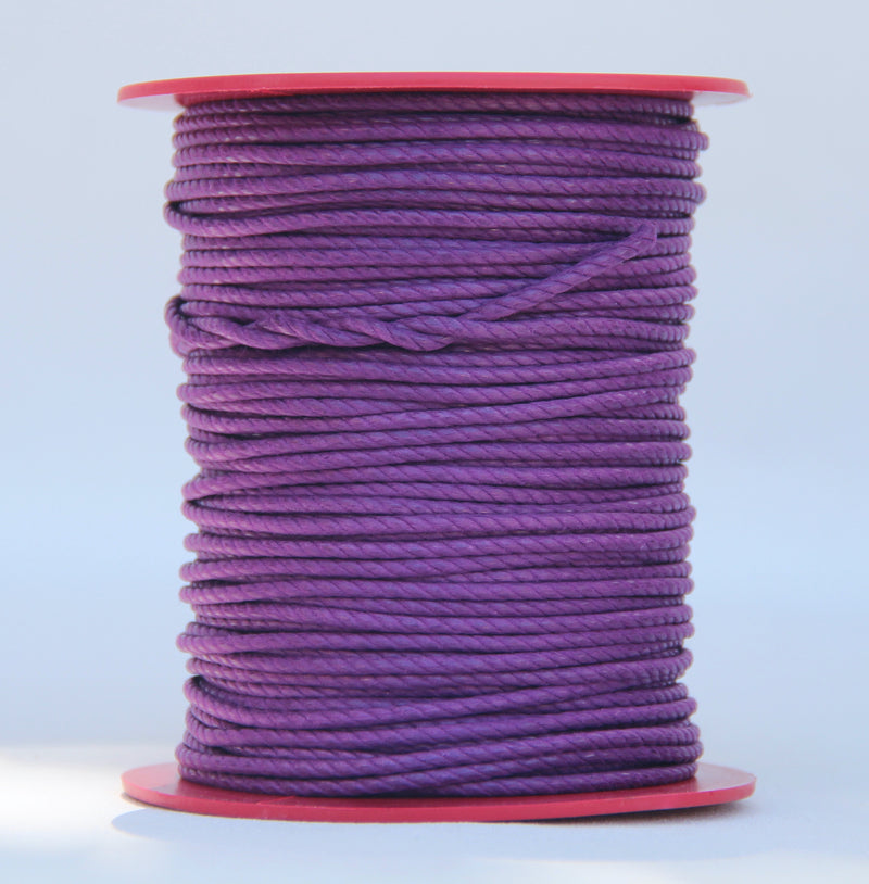 100% Natural Beeswax Cotton Rope 3 ply - 3 mm - Deep Violet