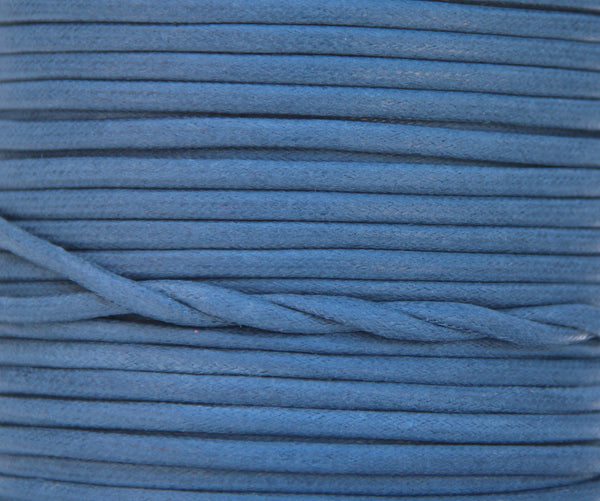 100% Natural Beeswax Flat Cotton Cord - 4mm - Steel Blue