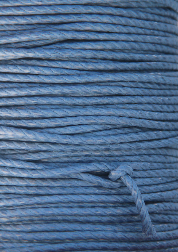 100% Natural Beeswax  Cotton Rope 3 ply - 3 mm - Steel Blue