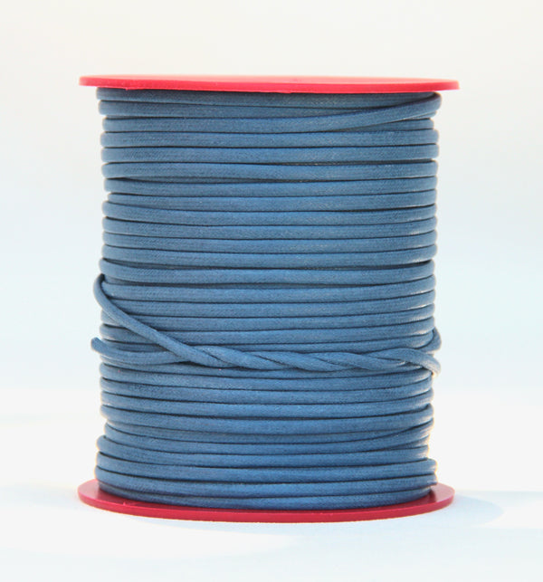 100% Natural Beeswax Flat Cotton Cord - 4mm - Steel Blue