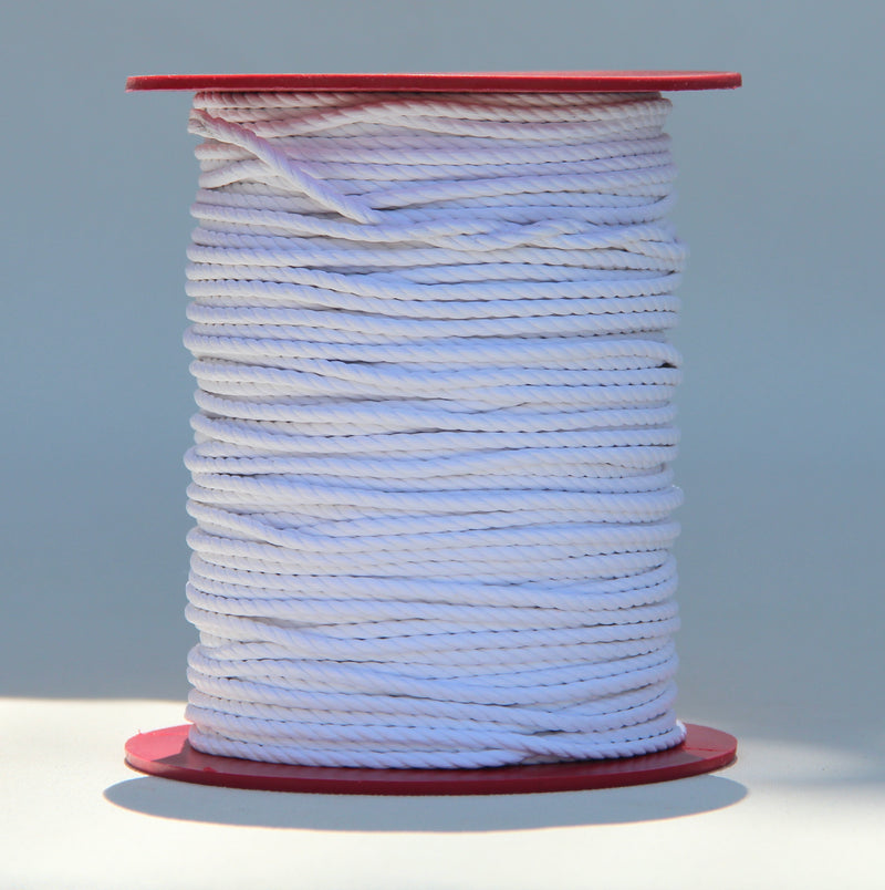 100% Natural Beeswax Cotton Rope 3 ply - 3 mm - Snow White